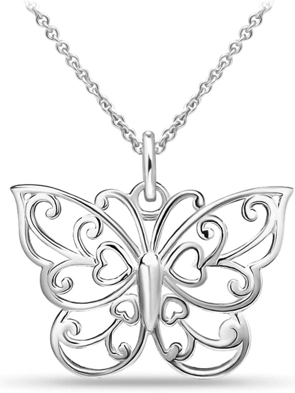 Elegant Silver Butterfly Necklace - 18" Sterling Silver Chain, Filigree Pendant